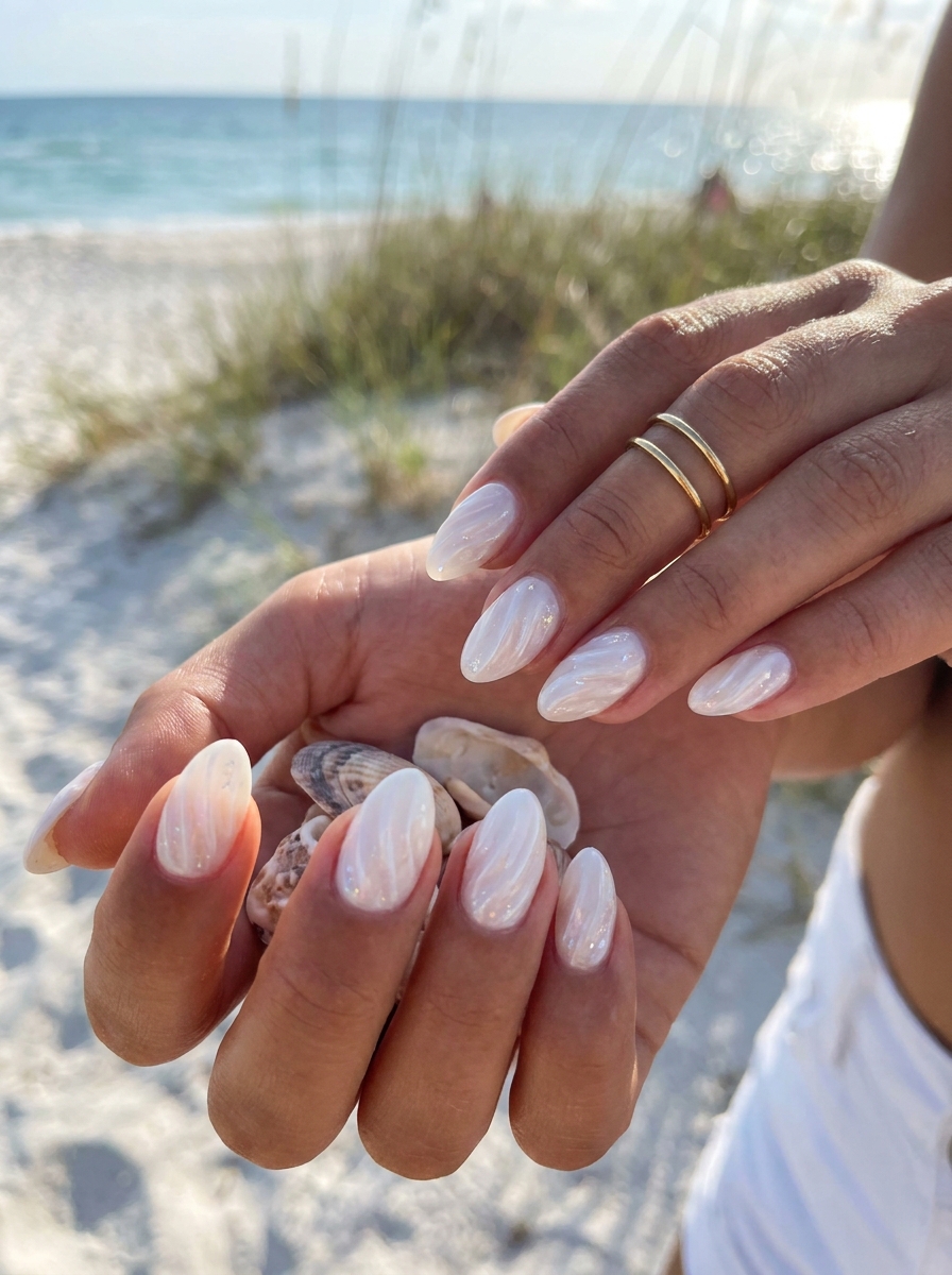 White Seashell Nails